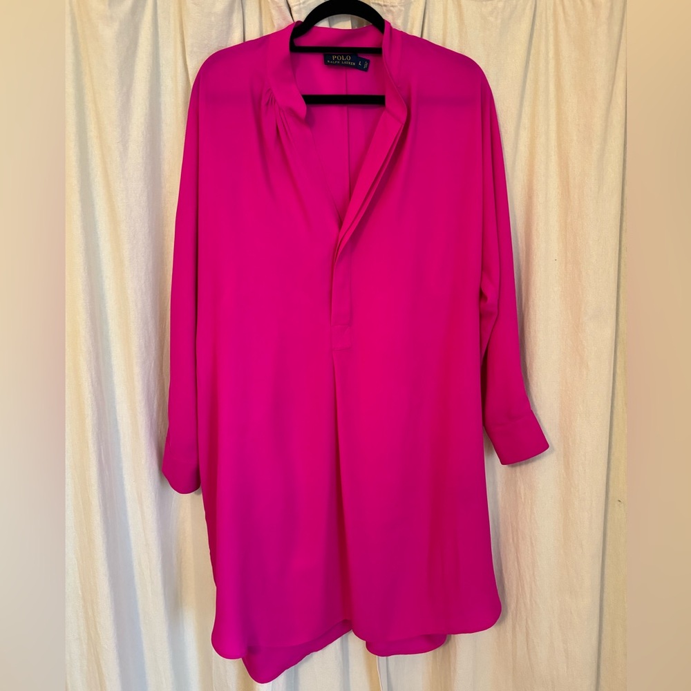 Polo by Ralph Lauren 100% Silk Vibrant Pink Button Down Dress